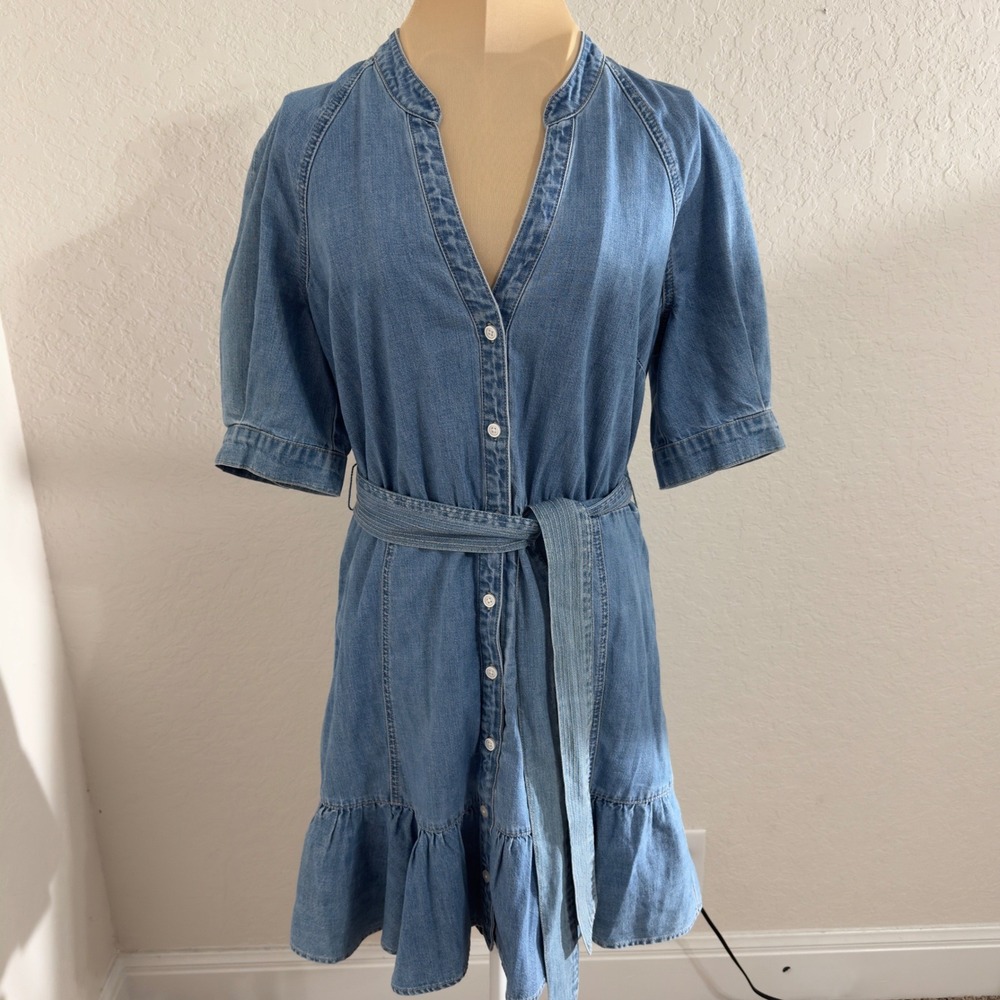 3178 | Veronica Beard Jean Kanika Ruffle Denim Mini Dress Belted Blue Women M